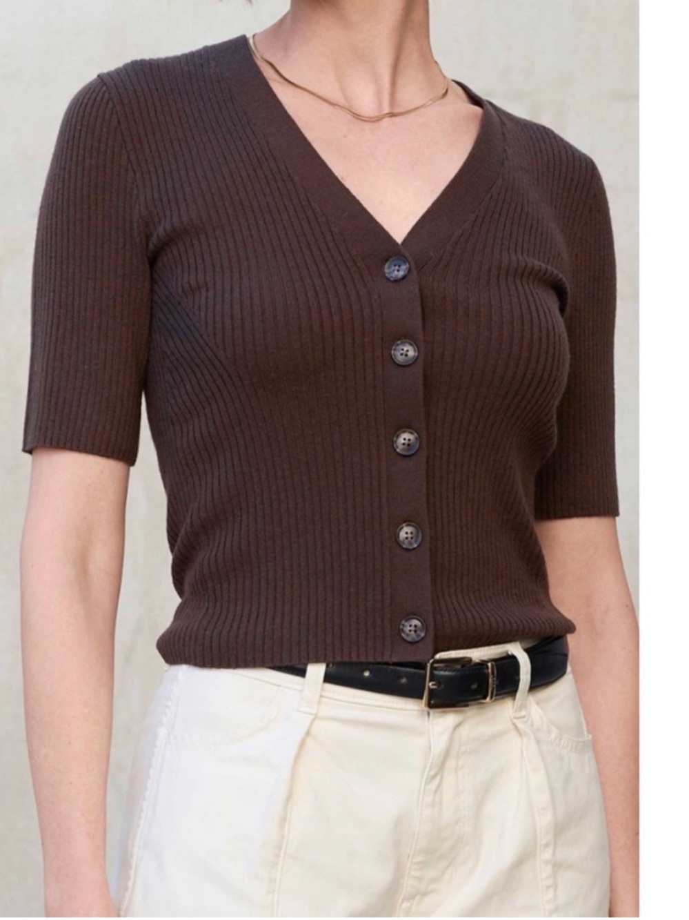 AYR Sicilian Umber West End Ribbed Short Sleeve Cardigan